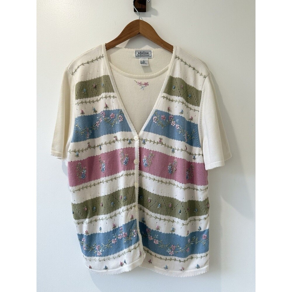 Vintage Adeline Alfred Dunner Floral Embroidered Cardigan Women's XL Grannycore